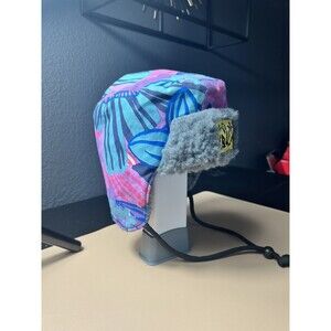 Vibrant Blue and Pink Aviator Hat with Ear Flaps